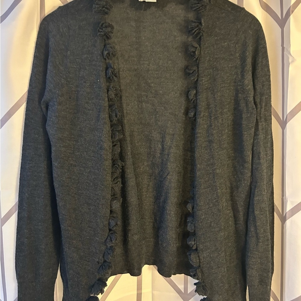 LOFT Charcoal Rosette Edge Cardigan